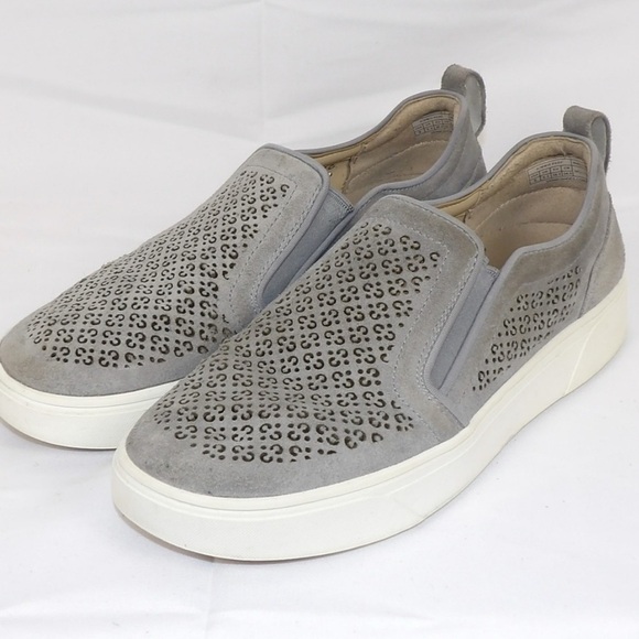 Vionic Shoes - Vionic Size 8 KIMMIE PERF Gray Suede Slip on Loafer cut out detail pattern •